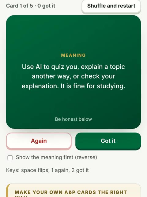 A flashcard flipping
